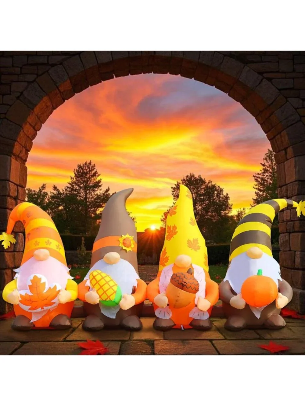 8FT Fall Gnome Inflatables with LED Lights - Outdoor Thanksgiving Yard Decor
